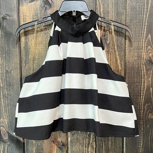 NWT Do+Be Crop Top S Halter Black White Pleated Dressy Striped Overlay‎ Cocktail